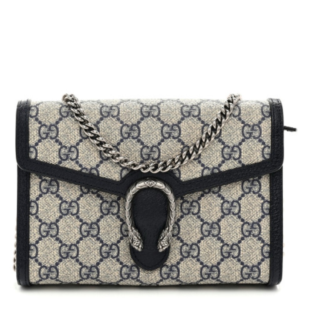 Gucci Beige and Navy GG Canvas Bag - Chain wallet